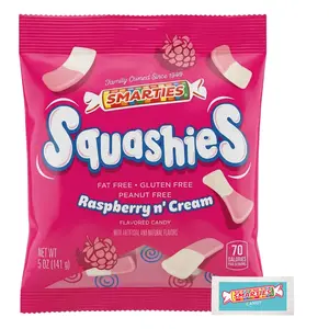 Smarties Squashies Foam Gummy Candies & Smarties Sample Packet Variety-Pack - Raspberry & Cream Flavored - Allergen Free, Peanut Free & Gluten Free Candy - Soft & Chewy Squashies Candies for Parties & Birthdays - 5 oz Bag (Pack of 1)