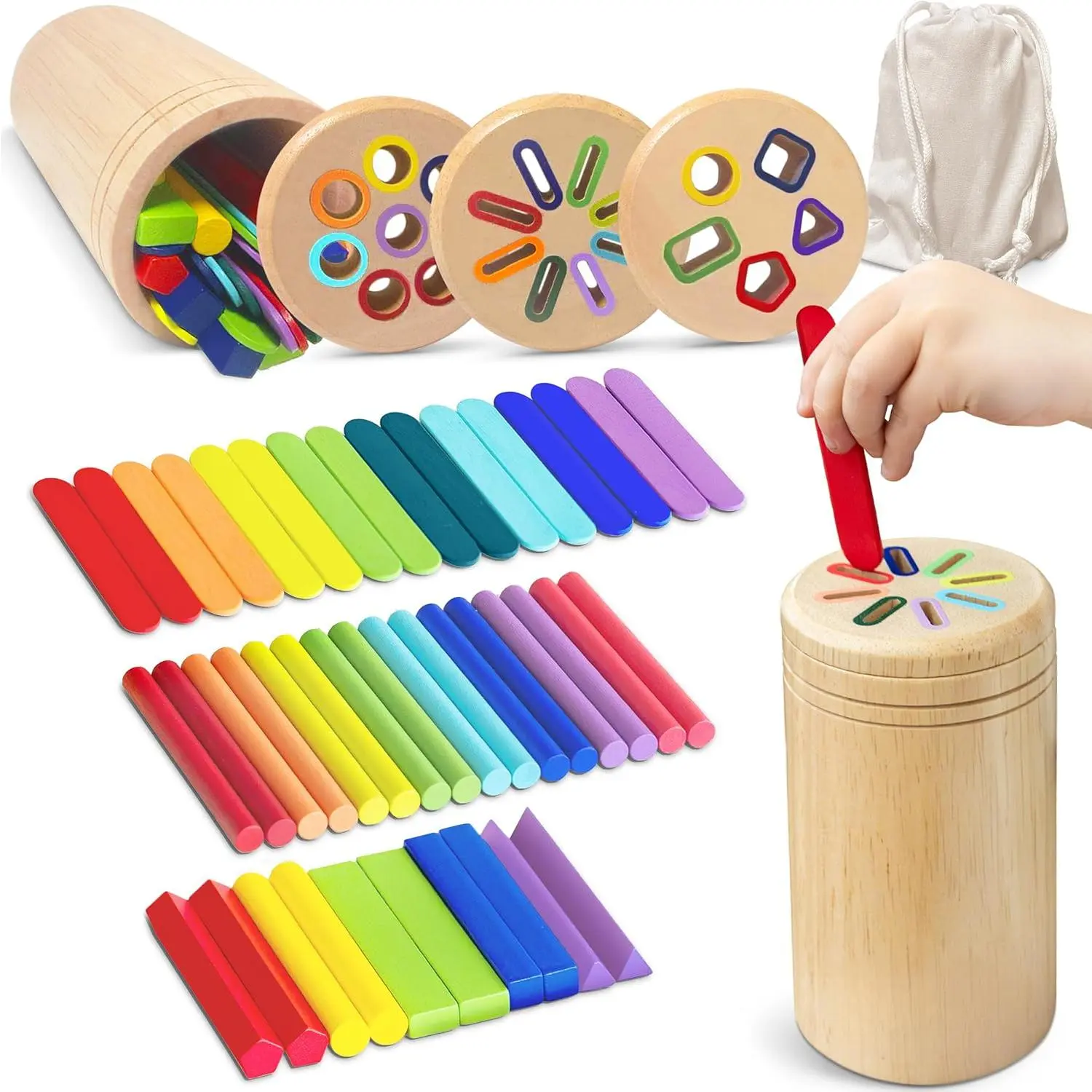 Sensory Hammering Toy for Toddlers, 3-in-1 Wooden Montessori Toy for Color Sorting, Object Permanence, and Fine Motor Skills, Sensory Hammering & Nailing Toys