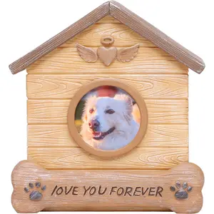 Resin Pet Ash Box Memorial Urn for Cat and Dog Funeral Supplies with Photo - Holding Function Imitation Wood Design