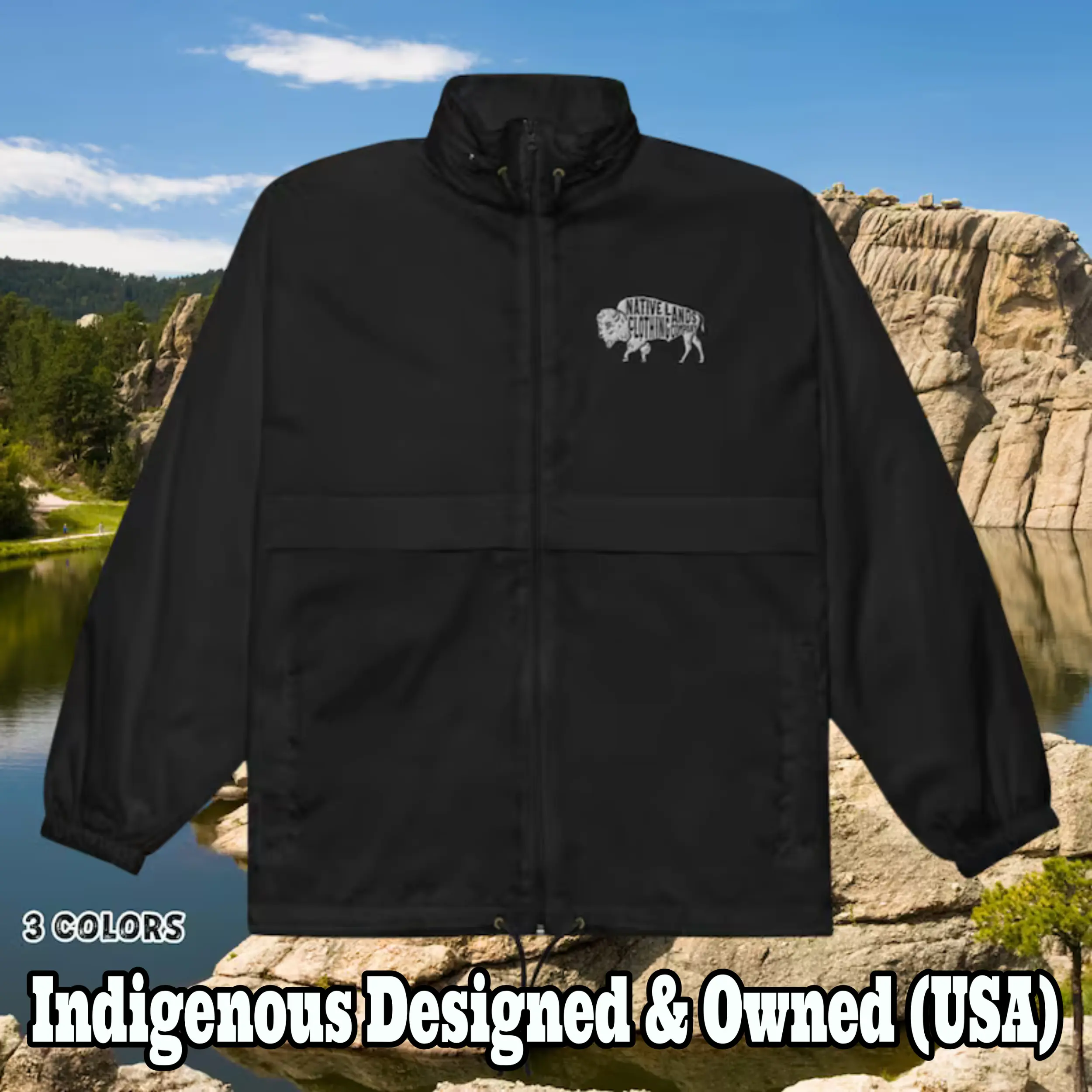 Bison Embroidered PETA VEGAN Windbreaker Jacket  - Honoring First Nations, Inuit, Native American Indigenous Cultures