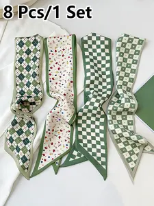 8 Pcs / 1 Set Elegant French Style Polyester Scarf Set, Women and Girls, Vintage Hairband, Woven Ribbon, Multifunctional Scarf, Bag Accessories
