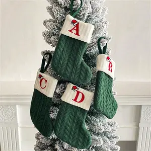 Personalized Knitted Letter Christmas Stocking, Custom Initial Xmas Sock for Fireplace Hanging, Holiday Party Decor Gift Idea, Christmas Ornaments