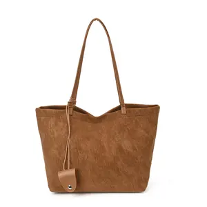 New Women's Vintage-Style Large Suede-Texture Shoulder Tote Bag—Ideal for Both Commuting and Travel