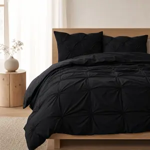 JOLLYVOGUE Black Queen/King/Full Comforter Set 7 Pieces - Bed in a Bag for All Season, Breathable & Lightweight, Cloud-like,Ultra-Soft,Pintuck Bedding Sets with Comforter,Hotel Quality, Restful Sleep, Flat Sheet, Fitted Sheet and Pillowcases Shams