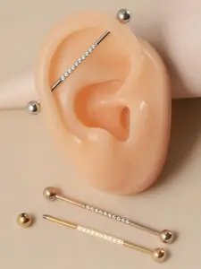 14g Stainless Steel Industrial Barbell with Cz Soft Tissue Earrings, 38mm Body Piercing Jewelry for Men and Women, Nose Piercing Jewelry