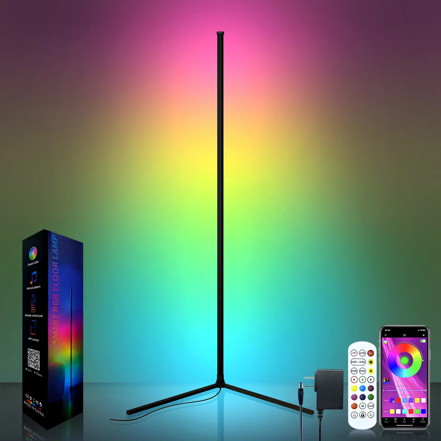 KEXU Smart LED Corner Floor Lamp, 16Million Multifunction Dimmable RGB Colors, Music Sync Changing,with Remote & APP Control, LED Light for Room Decor Interior Rgb Lighting Led Atmosphere Lamp