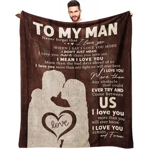 Romantic Flannel Fabric Blanket - Modern Double-Sided Heat Print, Valentine's Day/Anniversary Gift for Boyfriend, I Love You Gift for Him