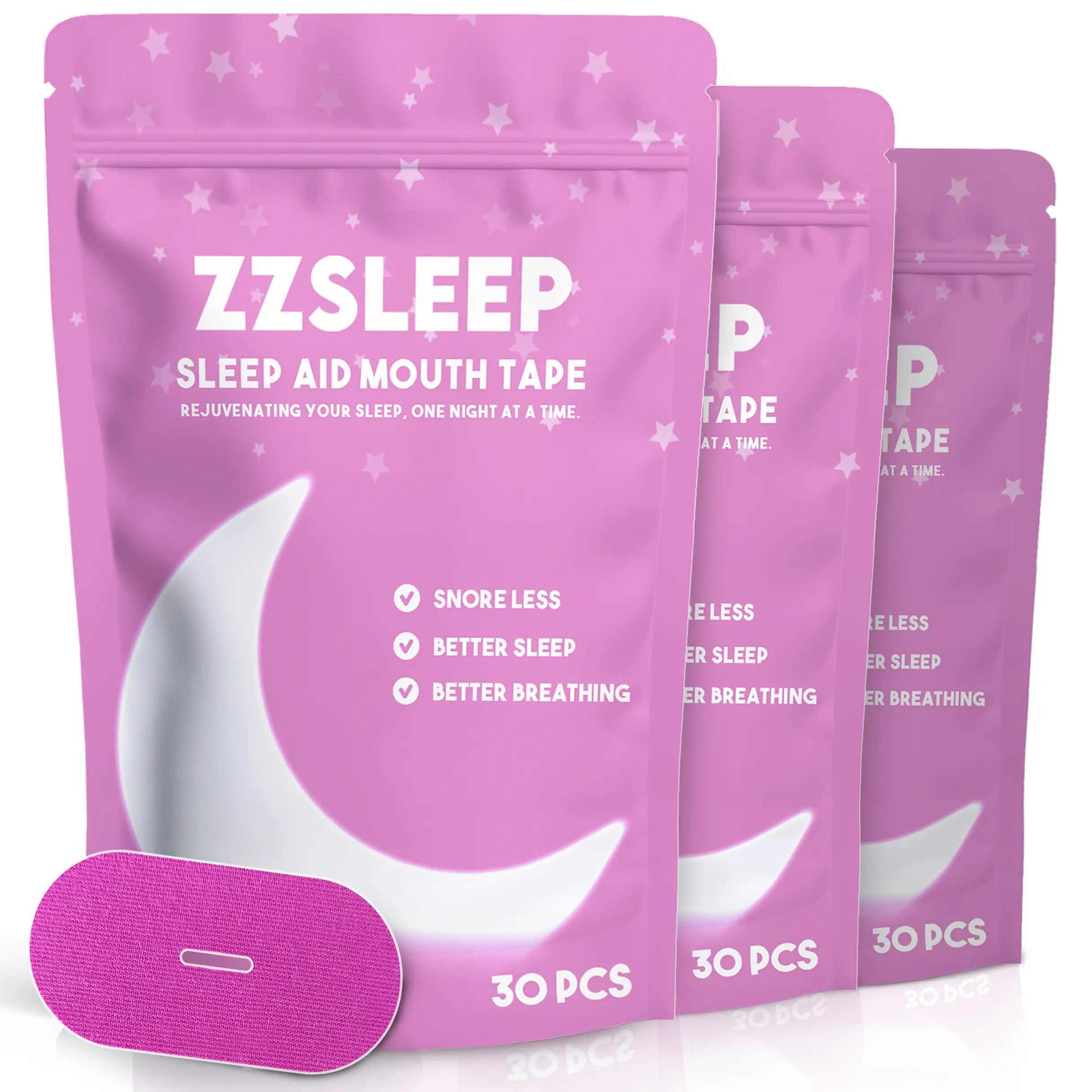 ZZSleep Tape - Pink Mouth Tape (3 Month Supply) for Snore Prevention, Rest & Recovery, Breathable Sports Tape