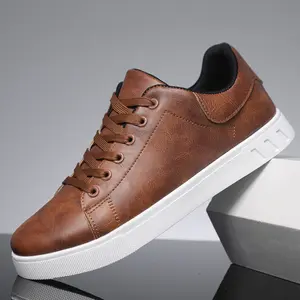Men's Classic Brown Casual Sneakers Fashion Lace-up Shoes Premium Waterproof PU Leather Upper Dirt-resistant Anti-slip Soft PVC Sole Lightweight Wear-resistant Comfortable Walking Footwear for Daily Office Outdoor Travel Dating Men Students.