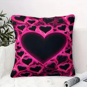 Pink and Black Lava Heart-Shaped Printed Throw Pillow, a Sweet and Spicy Square Throw Pillow, Suitable for Trendy Bedrooms, Dark Living Rooms, Gaming Chairs, Cars, and Music Festival Venues. Contains Pillow Core.
