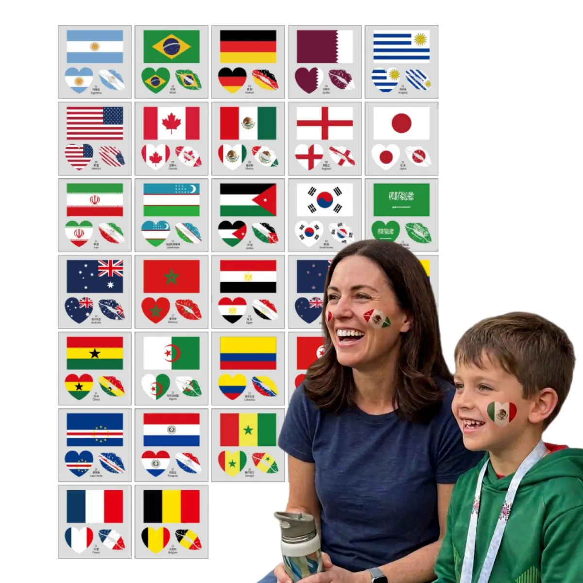 48PCS Waterproof Soccer Temporary Tattoos, Realistic Tattoo Art with Country Flags, Football Fashion Face & Body Stickers for Children, Football Fans Game Day Party Supplies, Realistic Temporary Tattoos, Long-Lasting