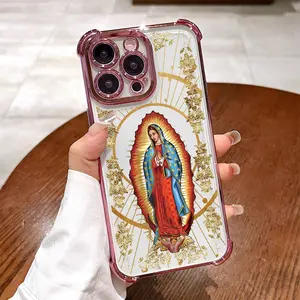 Virgin Mary Pattern Phone Case,Electroplated Cover with Airbag Shockproof Slim Soft TPU Cover for iPhone X 11 12 13 14 15 16 17 Pro Max Plus Air Santa Guadalupe Virgen Maria