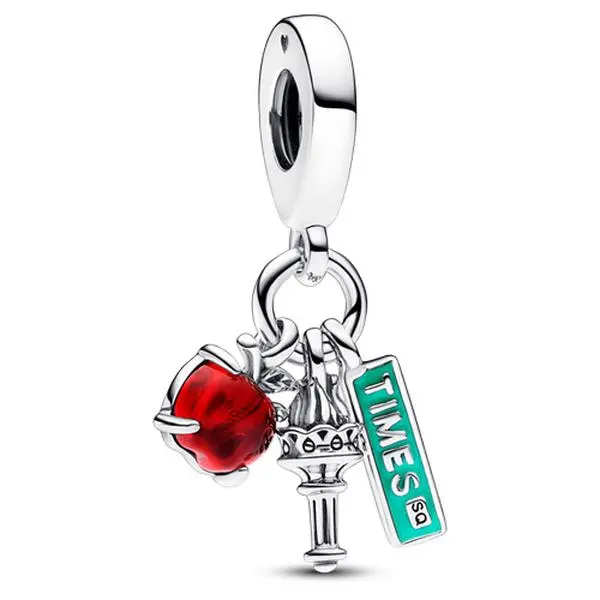 Pandora NYC Apple Torch and Street Sign Triple Dangle Charm 792718C01