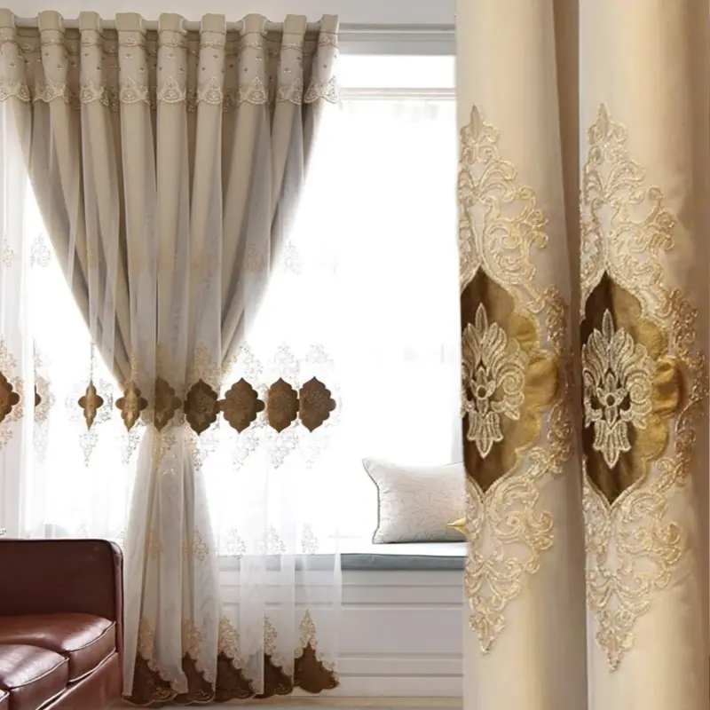 1pc Embroidered Double Layer Blackout Decorative Home Decoration Window Curtain, Suitable For Living Room, Bedroom, Nursery, Darkens Room, Elegant & Luxurious, Blackout Curtains