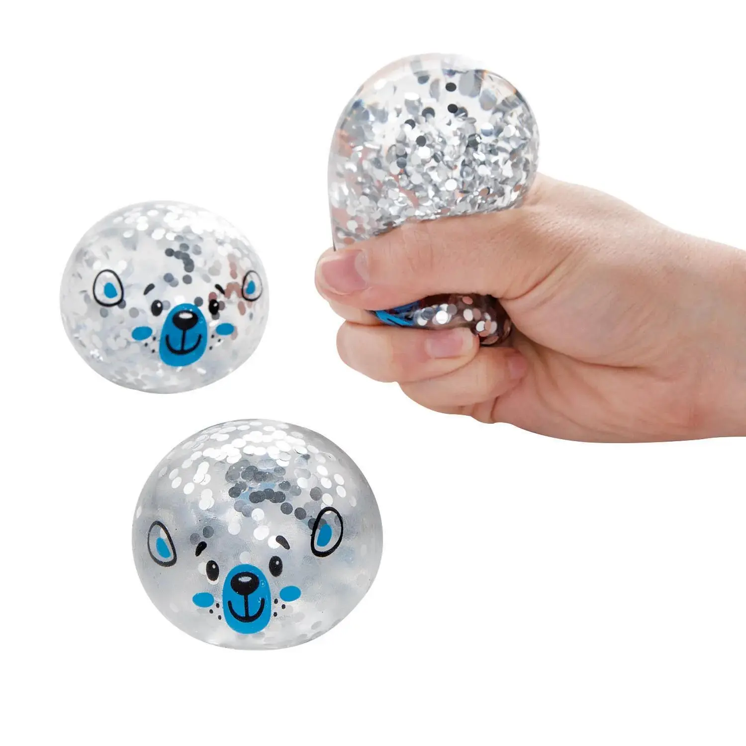 Winter Animal Glitter Stress Balls - 12-Pc Fidget Toys, Sensory Stress Reliever, Glittery Squishies, Decompression Squeeze Items for Kids