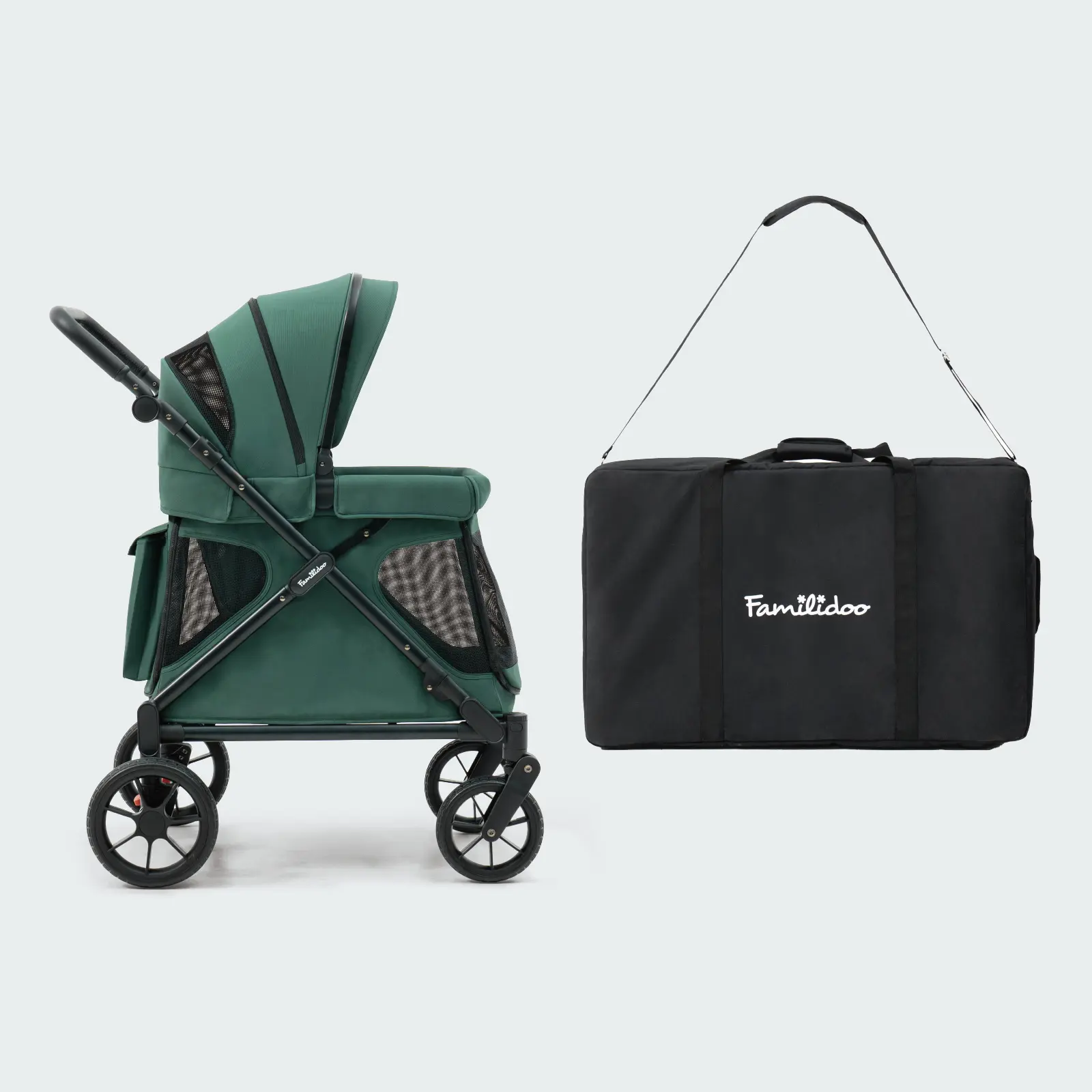 Q1 2.0 Stroller Wagon | Emerald Green, Included Rain Cover And Travel Bag
