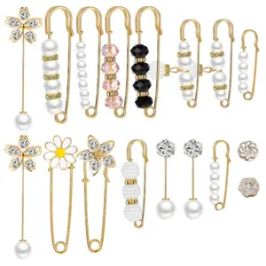 17Pcs/Set Pearl Brooch Pins,Sweater Shawl Clips,Faux Pearl Rhinestones Collar Safety Pin for Women Clothing Dresses Decoration Accessories,Christmas Party Gifts,Hand Tools Kits