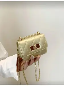 Women's Mini Square Handbag Diamond Pattern Embroidery Tote Bag with Woven Chain Strap Reversible Small Bag Cute Fashionable Crossbody Bag Waist Pack Accessory Pouch