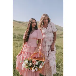 EXCLUSIVE - Promise Me This Dress - Short Sleeve Bridesmaid Mother of the Bride Event Dress with V-Neckline Tie Waist & Tiered Skirt 10 Hues, Size Inclusive XXS-6XL