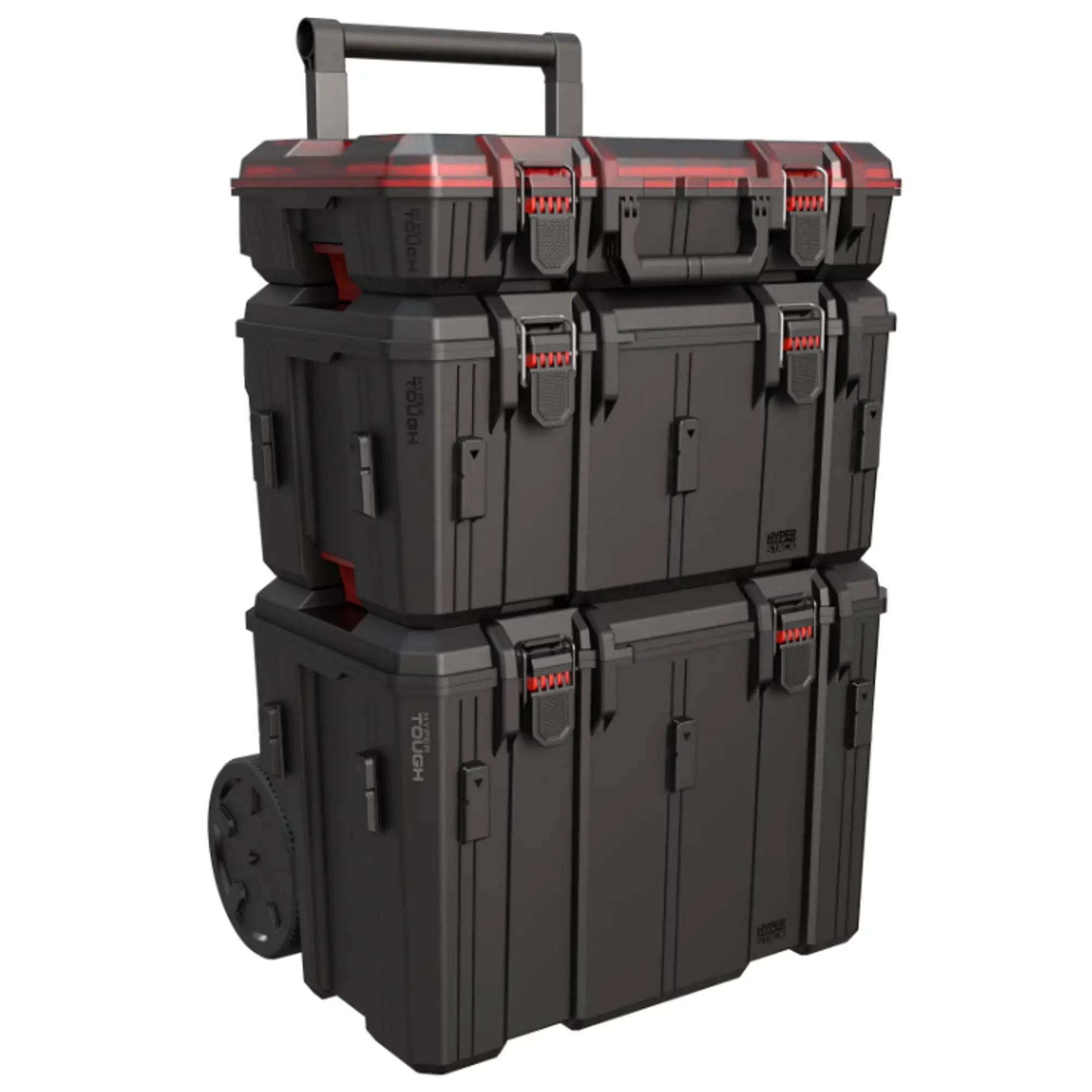 Hyper Tough Hyper Stack Heavy Duty 3 Piece Modular Rolling Toolbox System, Black