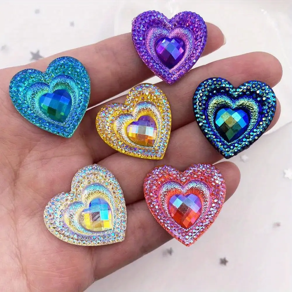10pcs Mixed AB Resin Peacock Eye Heart GemstonesFlat back Heart Shaped Rhinestone Wedding Applique Decor DIY Scrapbook Jewelry Making Accessories Crafts Rhinestone Sparkle Sparkly Rhinestones