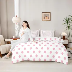 Feelyou 7-Piece Pink Polka Dot Bedding Set - French-Style Cute Girly Comforter with Sheets, Pillow Covers and Breathable Fabric, Multi-Size Bed Set for Girls (Packaged in a Bag), Seven Pieces