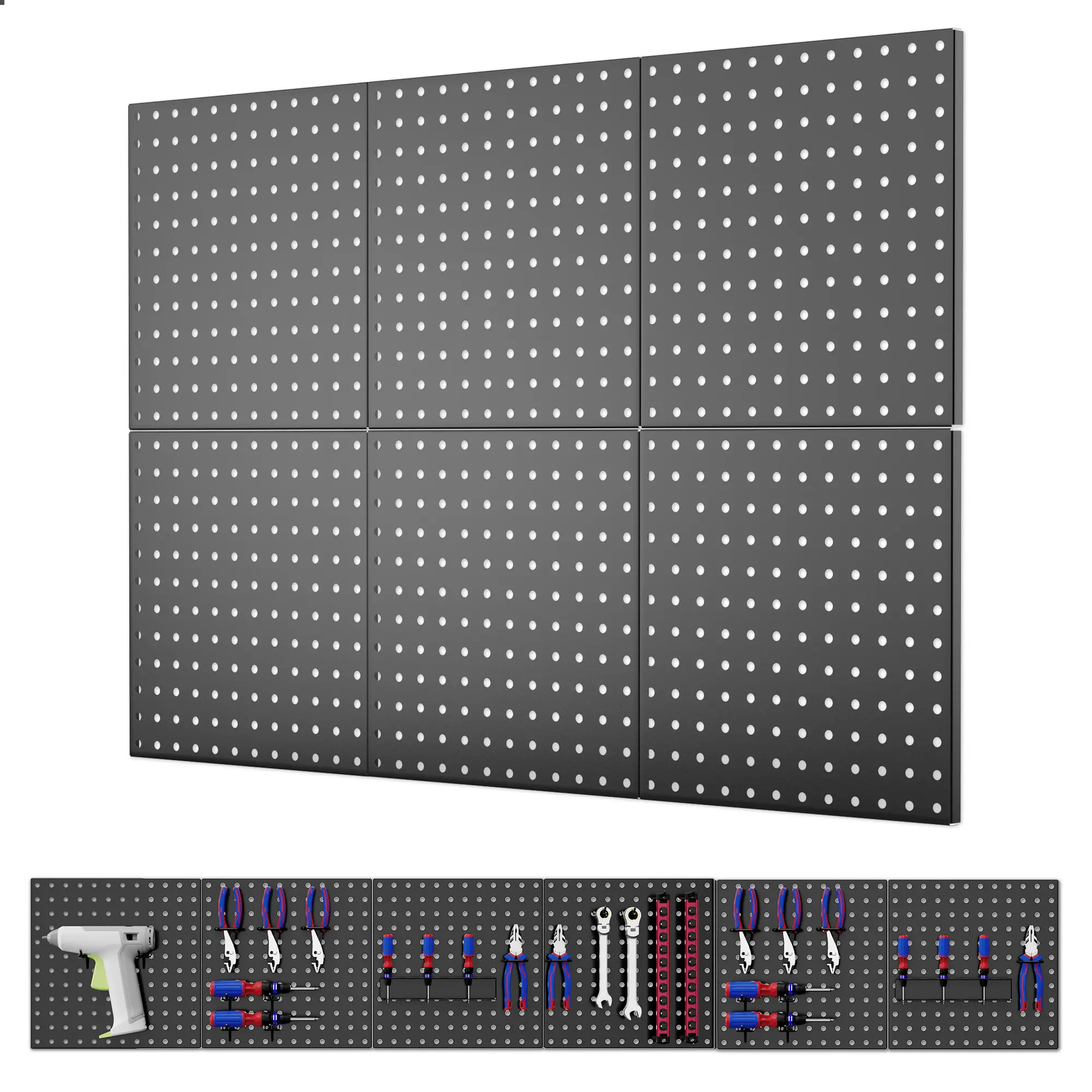 #summersale ValueMax 6 Pack Metal Pegboard Panels, 12”x 12” Heavy Duty Metal Pegboard Wall Organizer for Home, Garage, Workbench, Kitchen, Craft Room Tool Storage, Black Modular Peg Board Organizer Board
