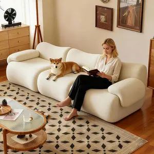 【2 or 3 Packages Delivery】HipyMo 113'' Modular Sectional Boneless Couch with 3 Soft Pillows, Luxe Velvet Fabric, Modern Style Couches for Living Room, Bedroom, Meeting Room, Office,No Assembly Requried - Deep Seat Depth