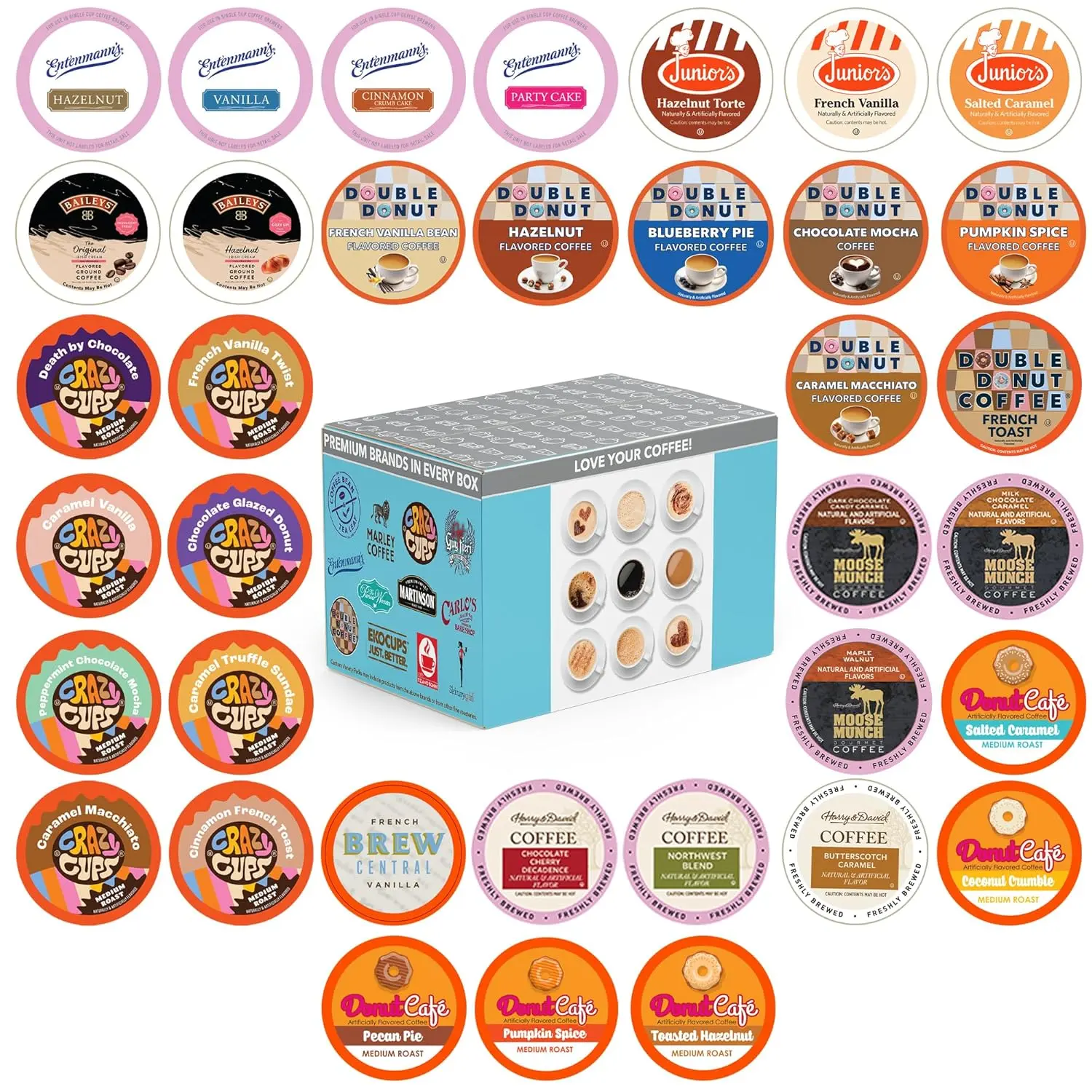Crazy Cups Flavored Coffee Pods Variety Pack for Keurig K Cups Brewers Assorted Flavored Coffee Sampler 36 Count Pack of 1 Featuring Premium Gourmet Coffees from Multiple Brands, 36 Pods, 12 Months