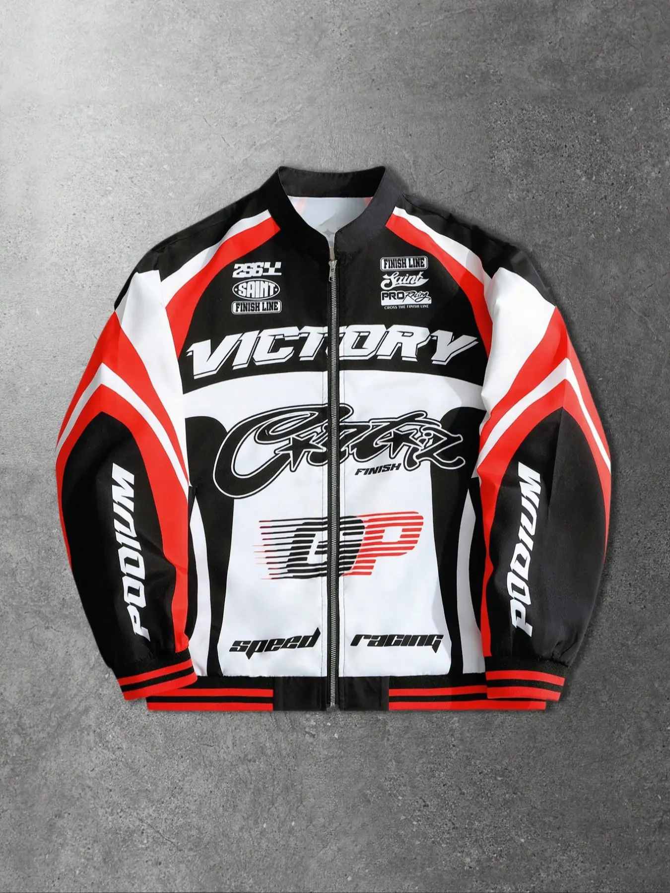 Men's Street Style Racing Element Letter Print Long Sleeve Fitted Jacket, Sporty, Perfect for Autumn Winter Wear, Casual Fashion Outerwear, Sports Outerwear, Athletic Jackets