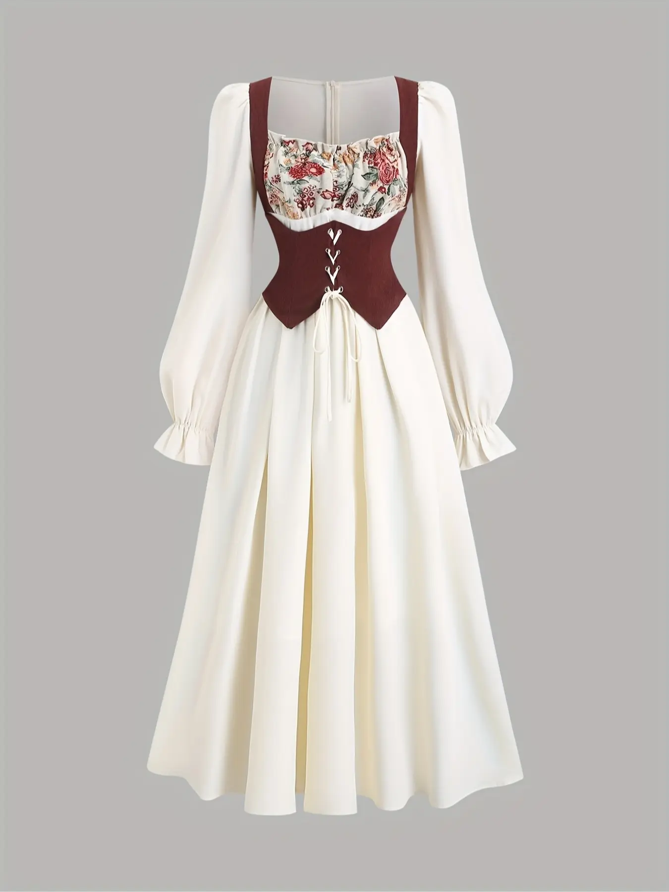Women's Vintage Waist Cinched Long Sleeve Fitted Dress, Womenswear, Fall Fashion, Victorian Style, Elegant and Versatile, Perfect for Vacation