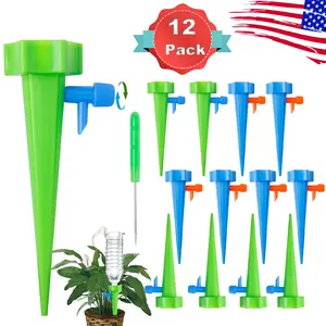Self-Watering Spikes (12-Pack) – Adjustable Plastic Bottle Drip Irrigation Stakes, Suitable for Indoor & Outdoor Potted Plants, Automatic Vacation Plant Care System outdoorfun