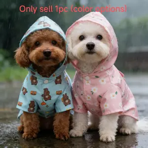 1 Pc Cute Print Pet Raincoat, Light Waterproof Hooded Jacket for Medium Small Dogs, Puppy, Stylish Dog Outerwear, Clothing, Perfect for Rainy Days