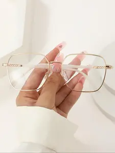 Metal Square Frame Eyeglasses, Stylish Square Frames, Fashionable Clear Lenses Eyeglasses for Men & Women, Glasses for Everyday Use, Trendy Casual Eyeglasses