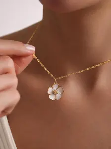 Elegant Enamel Cherry Blossom Copper Necklace for Women, Cute Floral Design, Perfect Christmas Gift, Daily Wear Jewelry