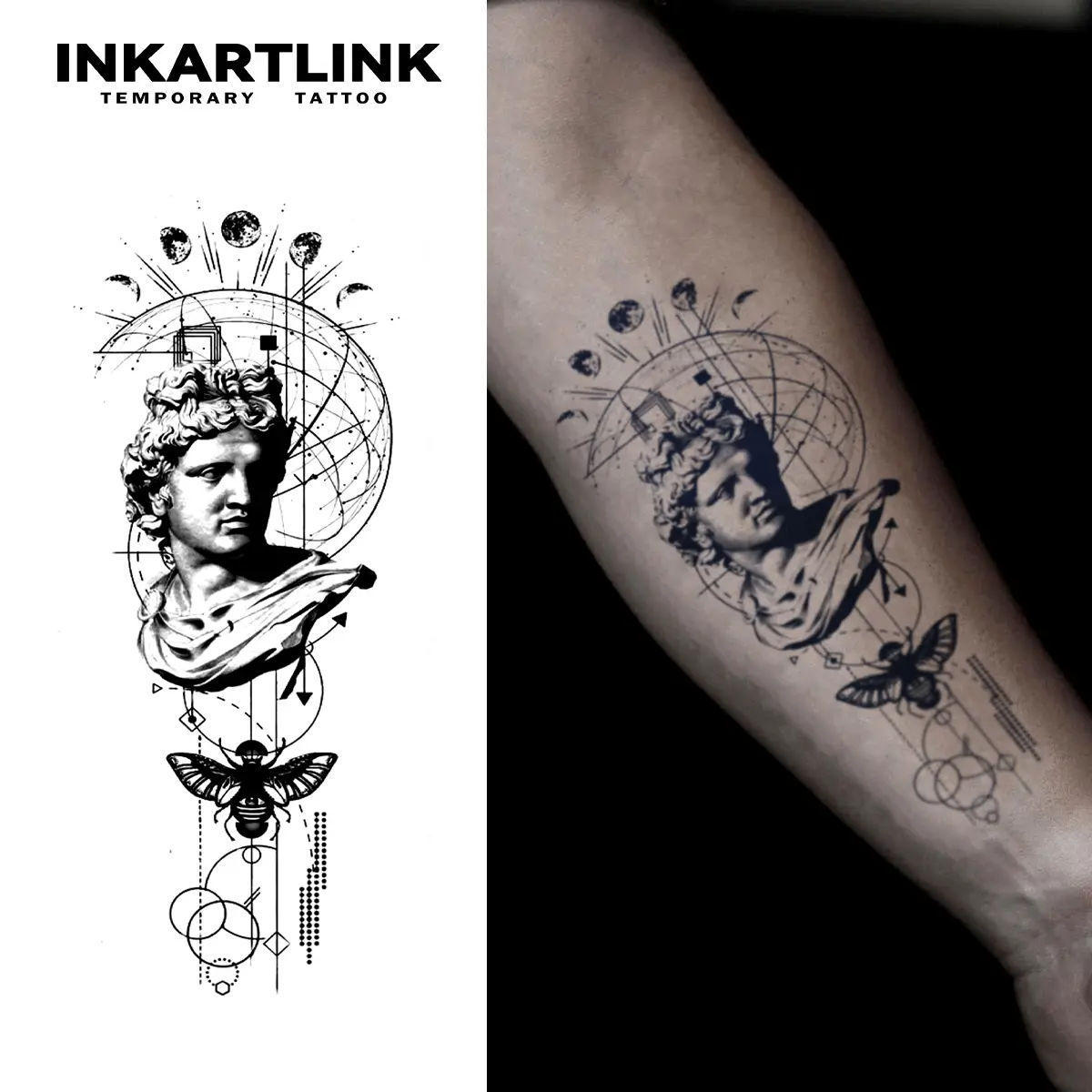 INKARTLINK Semi-Permanent Tattoos, Realistic Contemplate Tattoo Art Stickers Lasting 1-2 Weeks, Waterproof, 2 Sheets for All Skin Types, Men & Women, Long Lasting