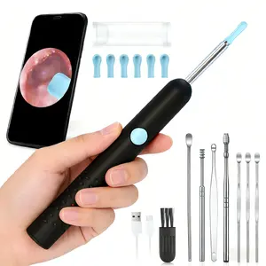Ear Wax Removal Tool Camera 1080P HD with 6 Replacement Tips for iPhone iPad Android FSA HSA Eligible Black High-Definition Camera for Effective Cleaning