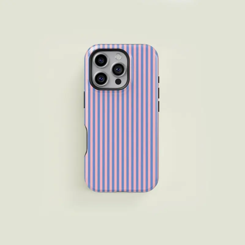 Classic striped light blue and light pink 2-in-1 phone case cover with a durable, shock-absorbing, Shockproof, Protective, Aesthetic, and stylish design. Compatible with iPhone 11, 12, 13, 14, 15, 16 Pro Max and Pro Plus series of creative new phone cases