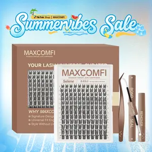 MaxComfi Fluffy False Eyelashes - SELENE Luna & APHRODITE Styles, Gentle Manga Cluster Lashes, Waterproof, Long-Lasting, Super Soft, Thinner Band, Beginner-Friendly DIY Makeup for Natural Daily Voluminous Look Summervibes