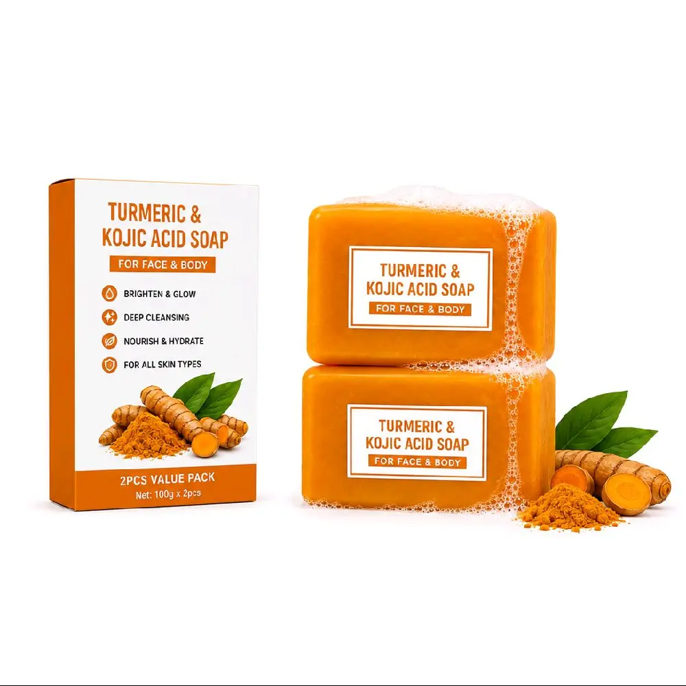 2PC Turmeric & Kojic Acid Soap Bars with Vitamin C, Hyaluronic Acid & Shea Butter – Face & Body Cleanser, 100g Each