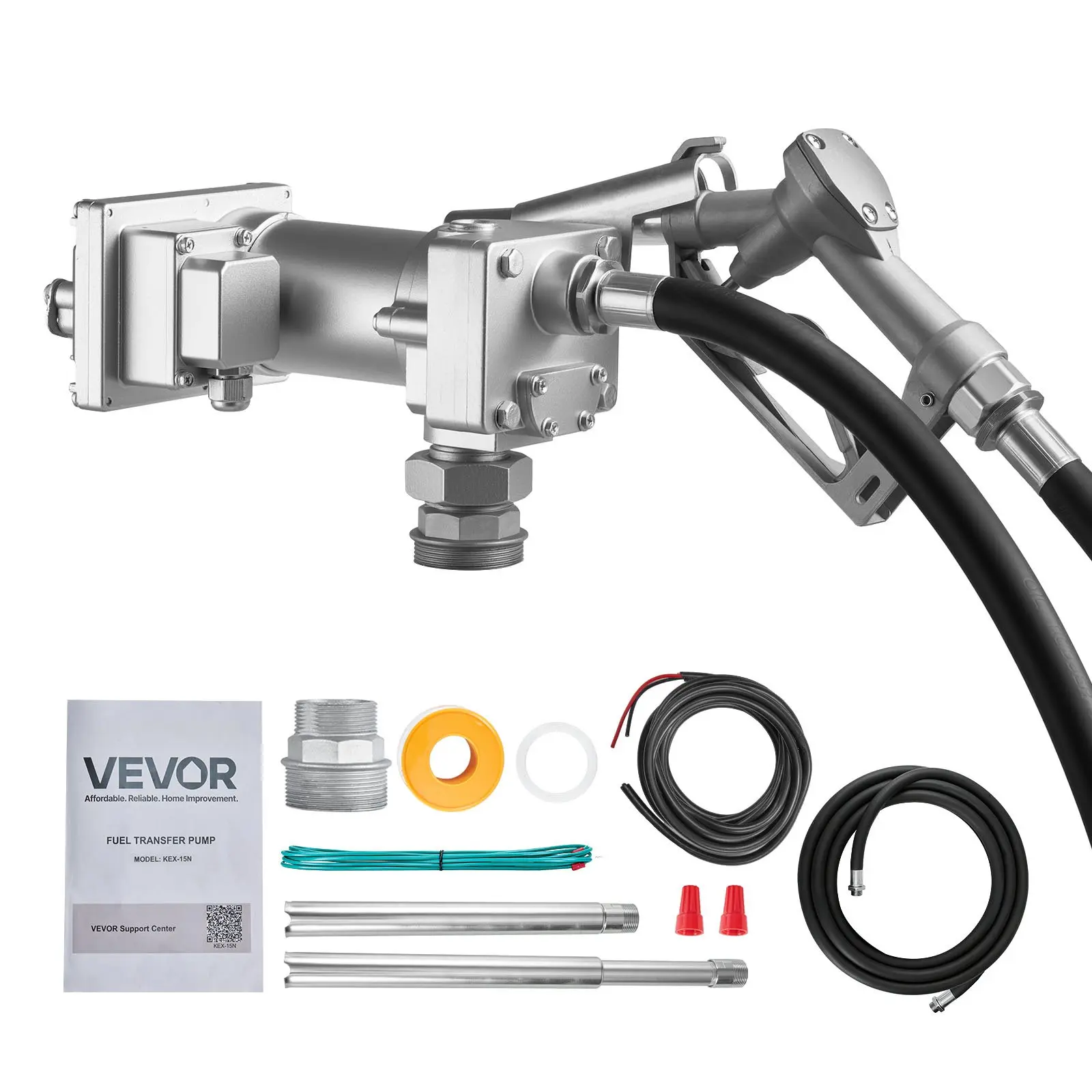 【Summerfinds】VEVOR Fuel Transfer Pump, 12V DC 15 GPM, Cast Iron Diesel Transfer Pump Kit, with Manual Shut-Off Nozzle, Discharge Hose, Overheat Protection, 1/3 HP Explosion-Proof, for Gasoline Diesel Kerosene Hand Fuel Pump Heavy Duty