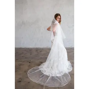 IVEN CHAPEL VEIL WITH BLUSHER - SATIN RIBBON EDGING
