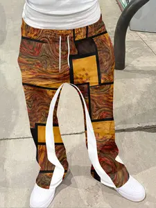 Men's Loose Fit 3D Marble Texture Geometric Print Pants, Casual Sporty Streetwear, Hip Hop Vintage Long Pants, All Seasons