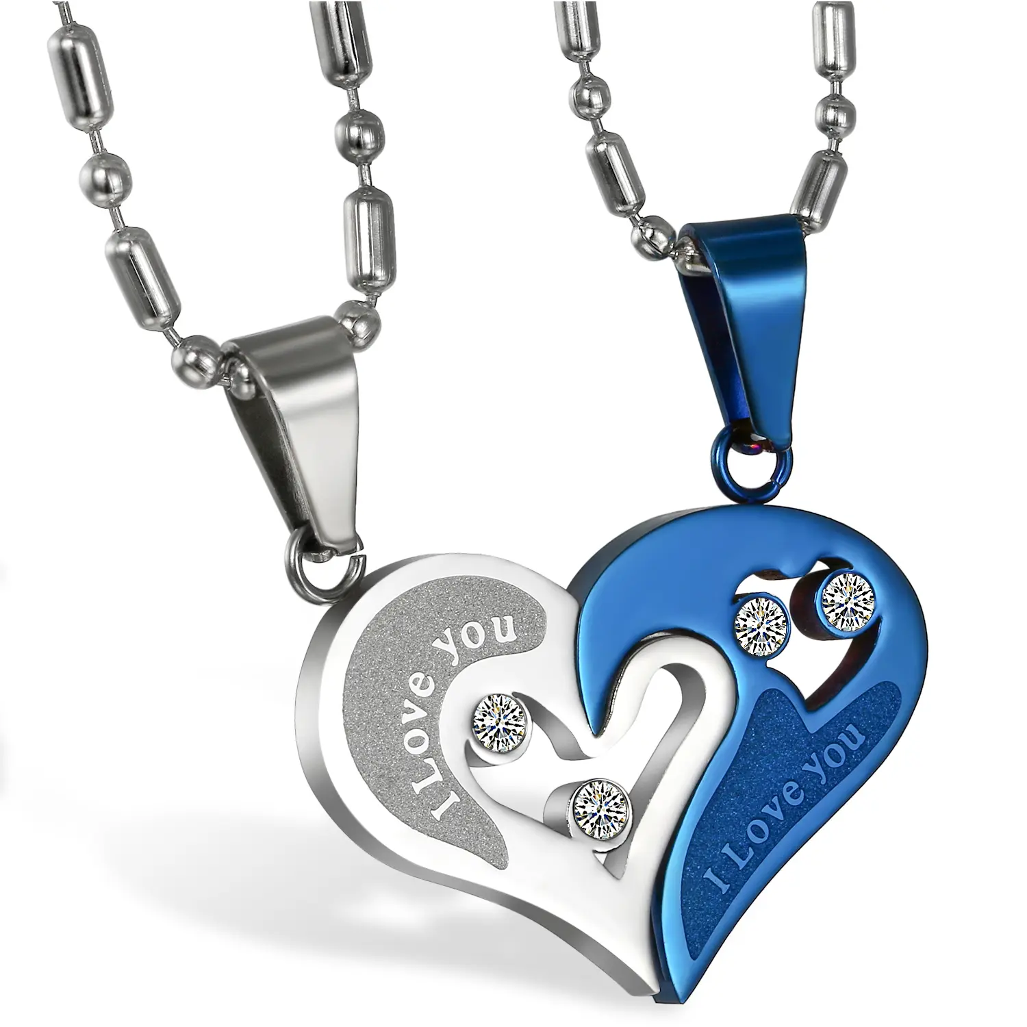 OIDEA Personalized Stainless Steel Interlocking Heart Couple Fashion Pendant Necklaces - Engraved "I Love You" His-and-Hers Puzzle Set, 0.61oz Engraved Gift for Anniversary, Valentine's Day Costume Jewelry, Fashion Pendant Necklace, Engraved Necklace