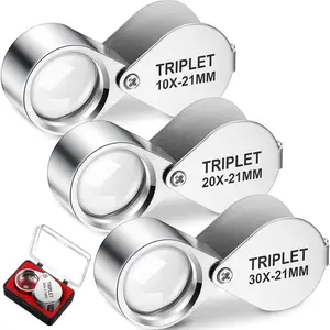 Frienda 3 Pieces Jewelers Eye Loupe Set 10X, 20X and 30X Pocket Jewelry Loupe, Jewelers Eye Magnifying Glass Magnifier for Jewelry Coins Gems Stamps Watches Supplies(Silver,Triplet Style)