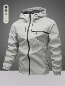 Men's Waterproof Windproof Sport Jacket, Minimalist Functional Style, Multi-Pocket Design, Outdoor Hiking Running Coat