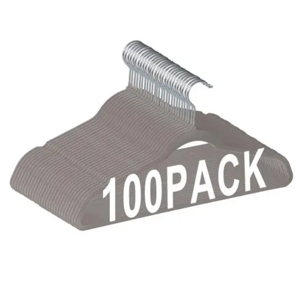 100-Pack Bulk Heavy Duty Slim Non-Slip Velvet Plastic Hangers, 360-Degree Swivel Hook, Notched Shoulders, Lightweight House Organizers for Closet Organization That Maximizes Closet Space, Suits,dorm essentials,home decor