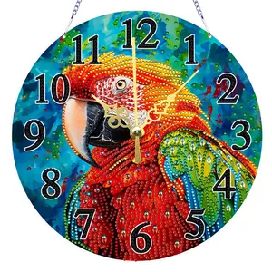 2D Flat DIY Irregular Shaped Drilling Diamond Painting Ornament with Clock Function Diamond Painting Clock Pendant Diamond Art Clock Pendant Kit for Living Room Decoration
