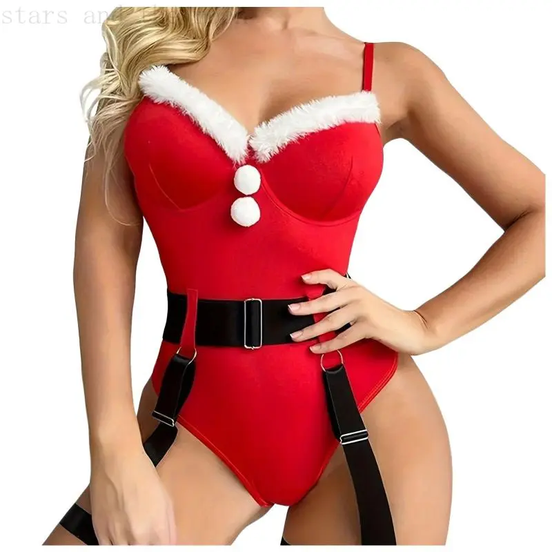 Christmas Sexy Lingerie Red Santa Cosplay Erotic Underwear Exotic Bodysuit Teddy Hot Babydolls Sexy Role Play Outfit Lenceria