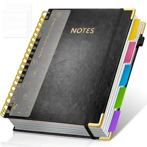 Hardcover Spiral Notebook Journal, Large B5 Notebooks with Removable Dividers Tabs, 300 Pages Leather 5 Subject Notepad College Ruled, Journal for Work School Note, 100 GSM Thick Paper